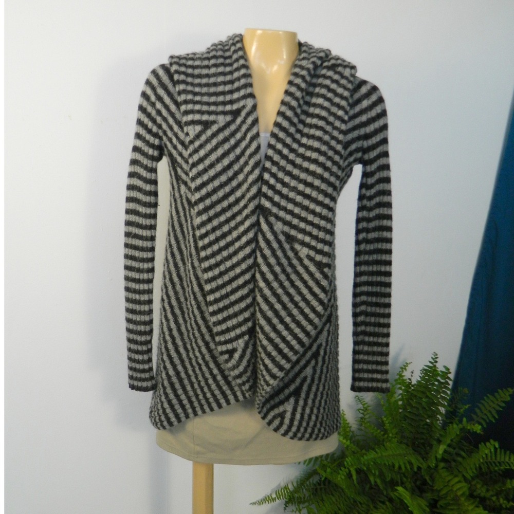 Lineamaglia Alpaca Wool Open Cardigan Sweater Womens Medium Black Grey Striped